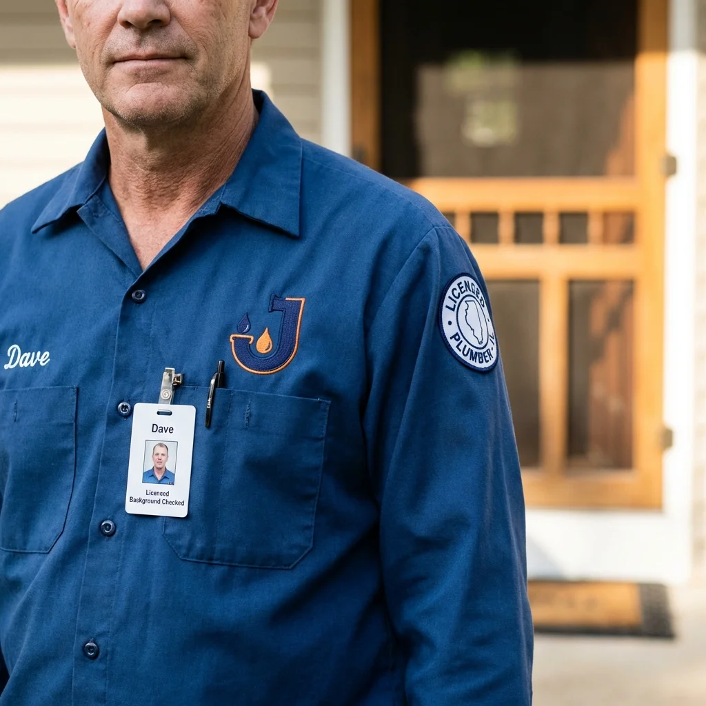 Licensed plumber showing ID badge in Mapleton, UT