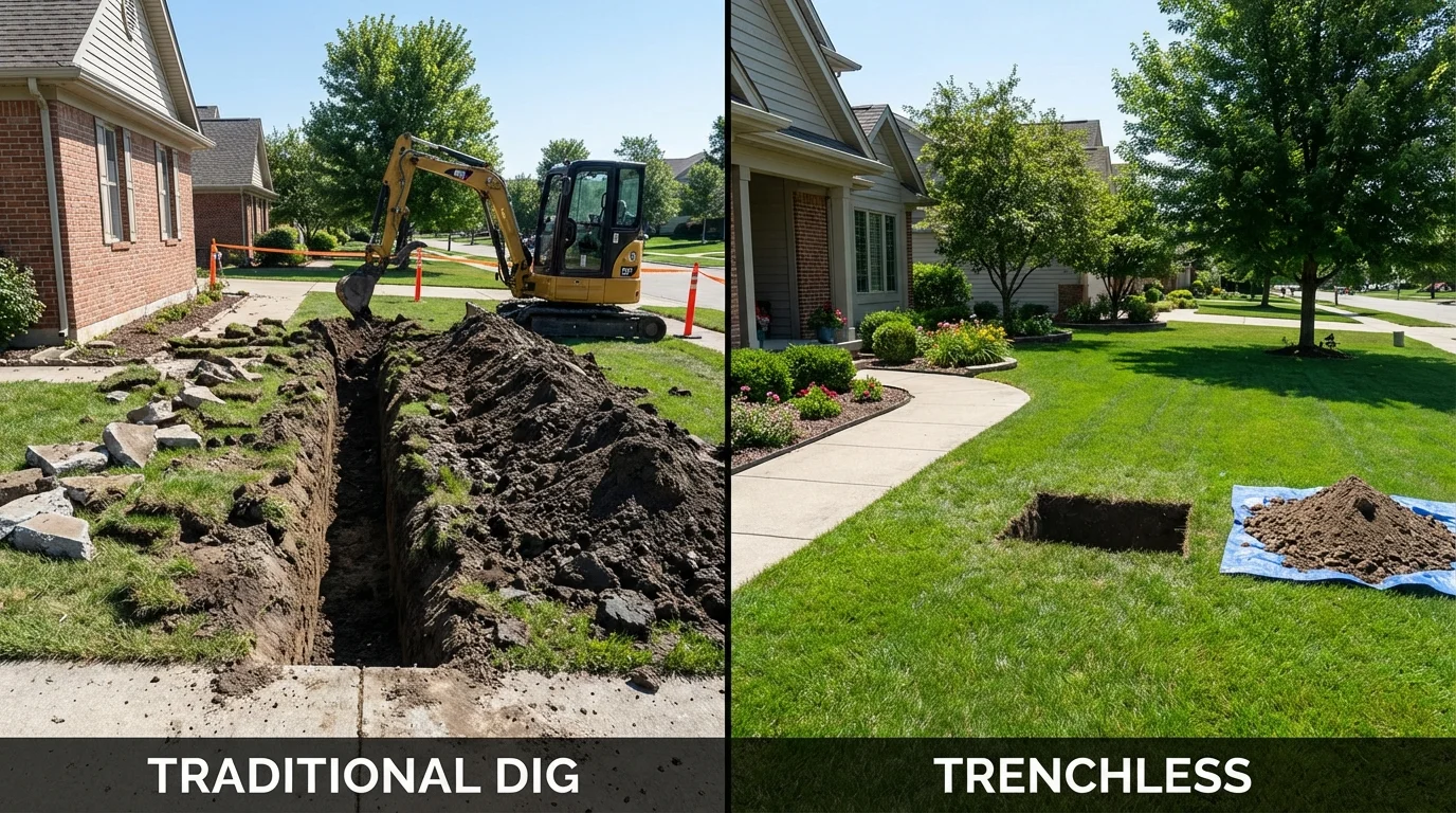 Trenchless sewer repair with minimal yard damage versus traditional excavation in Mapleton, UT